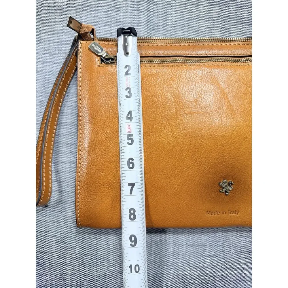 Pratesi Firenze Wristlet Clutch Bag Cognac Tan Italian Leather Handmade NWT